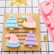 1pc Christmas Tree & Santa Hat Shaped Silicone Mold, Kitchen Home Baking Mousse Cake Chocolate Pudding Mold, Can Make Chocolate, Candy, Cake, Pudding, Ice Cubes, Jelly, Christmas Holiday Home Baking, Party Dessert Table Handmade Mold - Multicolor - View 6