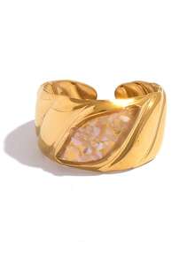 Frminee 5pcs/1pc Summer Ocean Style 18K Gold Plated Stainless Steel Open Rings, Suitable For Daily Wear, Beach Vacation Accessories, Holiday Gift (Natural Shells May Have Slight Color And Texture Variations) - Multicolor 6 - View 8