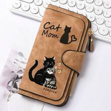 Women's Retro Cat Print Wallet And Coin Wallet, Suitable For Travel, Zipper Closure Wallet Gifts For Mothers, Partners, And Friends (Valentine's Day, - Multicolor - View 7