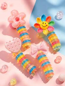4/1pc Cartoon Heart Flower Spiral Hair Tie, High Elasticity No Damage To Hair, Vintage Sweet Hair Accessory - Suitable For Women And Girls, Daily Commute, Date, School - Multicolor - View 2