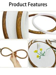[Conjunto com 12 Peças] Presente de Natal Estilo Mori Vintage Conjunto de Bastidor de Bordado com Grão de Madeira, Oval 12*15cm/15*19cm com 10 Agulhas de Cauda Dourada, Ferramentas de Ponto Cruz Feitas à Mão, Adequado para Criação de Decoração de Parede - Design oval antigo + 10 alfinetes de ouro de três fios - Visão 9