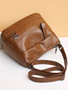 1pc Fashionable Retro Solid Color Soft Multi-Layer Crossbody Bag, Portable And Lightweight, Adjustable Shoulder Strap, Versatile Shoulder Bag For Shopping - Multi-color - View 12