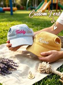 Customized Dog Hat With Ear Holes, Dog Summer Ear-Hole Sun Protection Hat,Adjustable Dog Sun Hat,Personalized Corduroy Pet Baseball Cap, Sun Hat Suitable For Small, Medium And Large Dogs, Puppy Gift - Multicolor - View 6