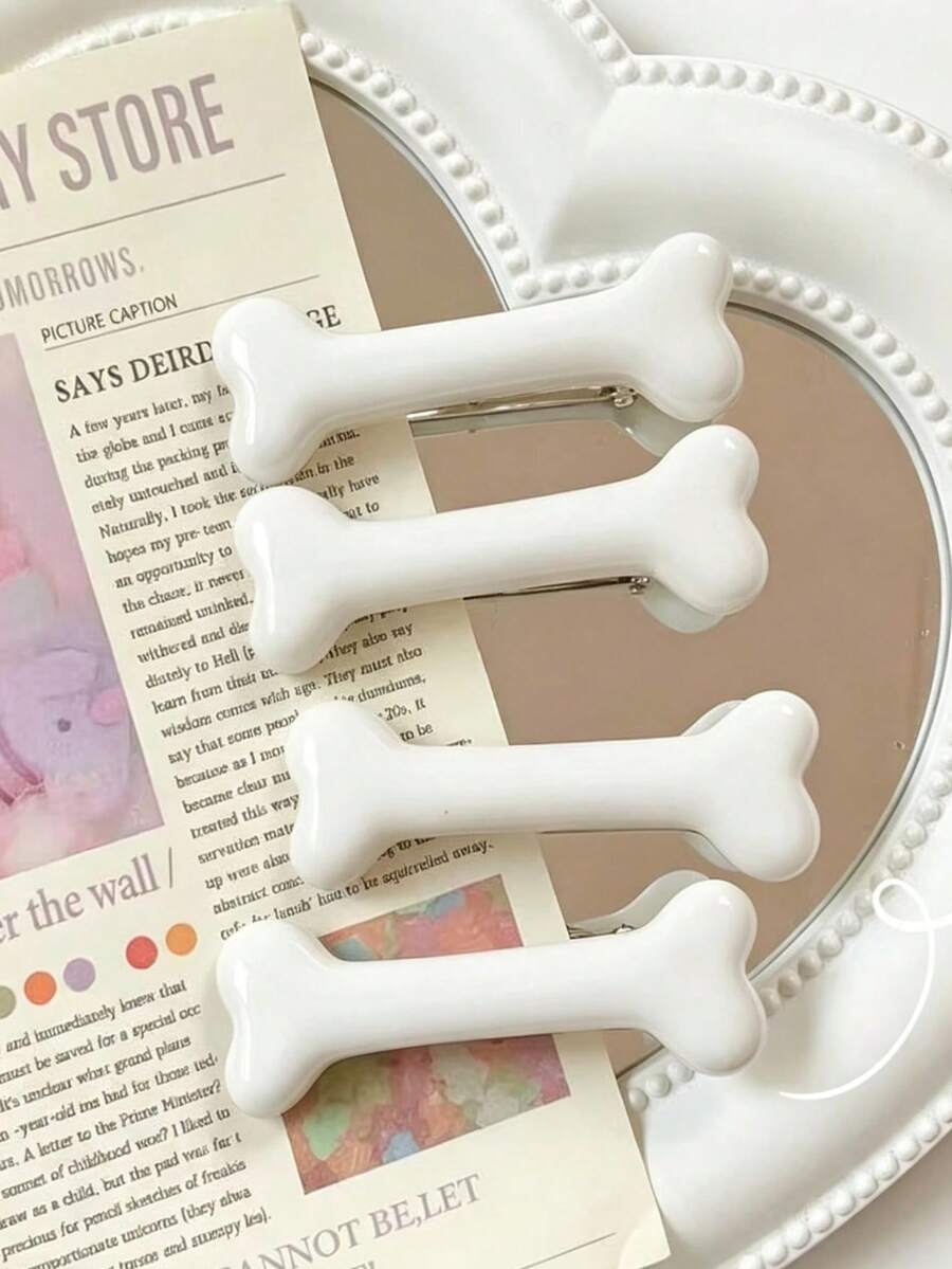 1/4pcs Women's Bone-Shaped Ceramic Dog Bone Hair Clips, Cute Animal Hair Clips, Fashion Hair Accessories - Multicolor - View 1
