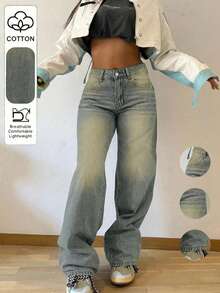 Women's Casual Loose Straight Leg Jeans With Pockets Fall - Retro - View 1
