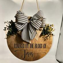 Covered By The Blood Of Jesus Sign, Artificial Wood Religious Housewarming Gift With Door Hanging Decoration, Suitable For Home Decor, Front Door Scripture Display, Church Or Home Entrance Prayer Reminder, Faith-Based Design, Handmade Appearance, Faith-Based Gift - Multicolor - View 6