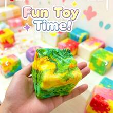 1pc Square Squeeze Toy, Realistic Cheese Cube Shape, Soft And Non-Rebounding, Silky And Malleable Texture, Press And Knead To Release Stress, Home Office Leisure Stress Relief Tool, Suitable For Children And Adults, Fun Healing Gift, Random Color - Multicolor - View 6