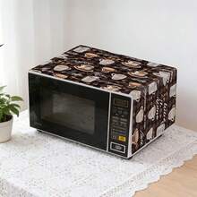 1pc Microwave Cover, 35 X 85cm Brown Coffee Cup Microwave Dust Cover, Polyester Dust Cover, Home Kitchen Microwave Dust Cover, Perfect For Kitchen Decor And Appliance Protection, Oven Dust Cover - Multicolor - View 6
