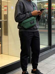Solid Color Corduroy Fabric Fashion Versatile Sporty Minimalist Casual Men's Mini Chest Bag - Dark Green - View 2