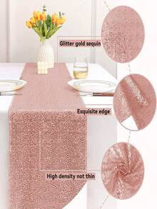 Sparkling Sequins Table Runner 1PC Set - Glitter Party Dining Table Decor For Wedding, Christmas,Christmas Decorations, Centerpiece Decoration, 5 Colors (Gold Silver Rose Gold,Blue) Festive Home Decor - Champagne - View 7