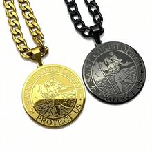 Catholic Saint Christopher Protect Us Round Pendant Necklace Unisex Stainless Steel Gold Color Amulet Jewelry Gift - Pendant Necklace - View 4