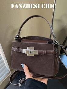 Handbag With Matte Textured Fabric, Exquisite Metal Hardware Detail Decoration, Clean And Relaxed Atmosphere, Minimalist And Sophisticated Style, Suitable For Commuting, Shopping, Dating, Gathering, Outing, High-End Intellectual Niche Design Horizontal Handbag - Coffee - View 1