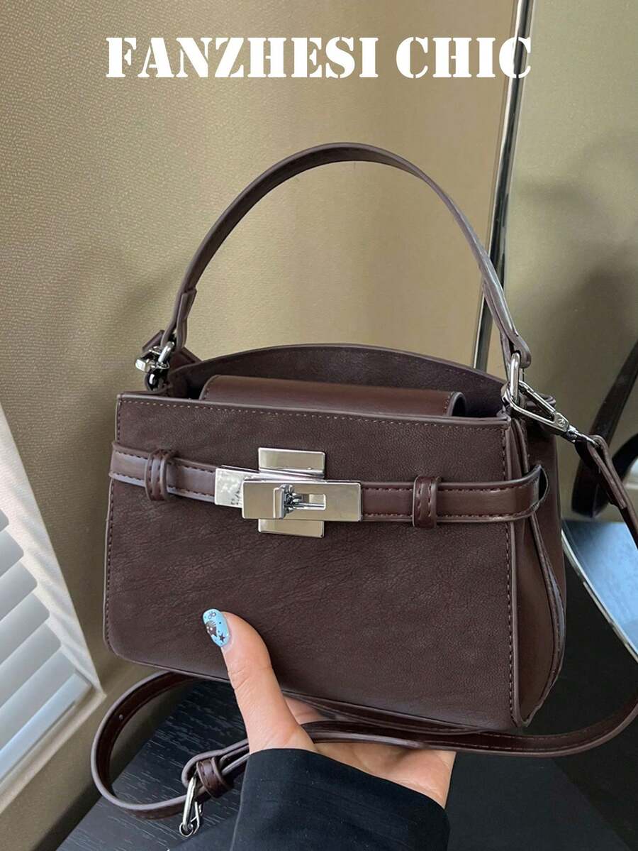 Handbag With Matte Textured Fabric, Exquisite Metal Hardware Detail Decoration, Clean And Relaxed Atmosphere, Minimalist And Sophisticated Style, Suitable For Commuting, Shopping, Dating, Gathering, Outing, High-End Intellectual Niche Design Horizontal Handbag - Coffee - View 1