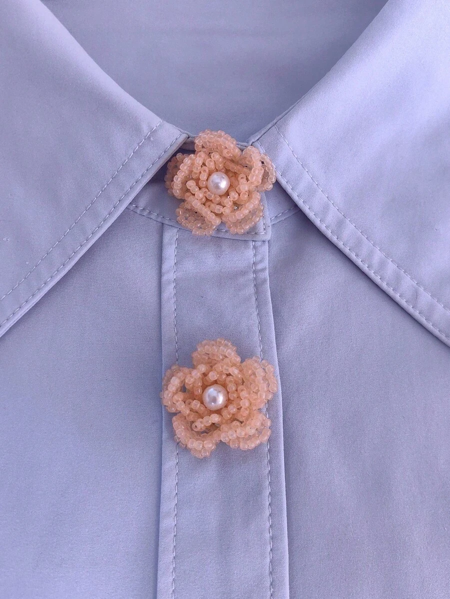 1pc/2pcs Elegant Handmade Beaded Flower Shirt Button Covers, Clip-On Button Covers, Fashion Crystal Cufflink Covers - Coral Pink - View 1