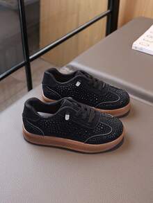 1 Pair Kids' 2026 Spring/Summer New Rhinestone Low-Top Casual Training Sneakers - Black - View 6