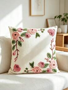 1件精緻刺繡花卉枕套，適用於任何房間，可機洗，拉鍊封口 - 彩色 - 查看 4