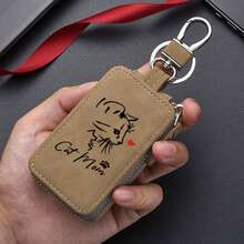 Cute Cat Lover Keychain Wallet PU Leather Zipper Key Storage Bag With Metal Ring - Multicolor - View 5