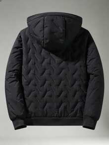 1pc Men's Autumn/Winter Thermal Lined Solid Color Hooded Padded Coat - Black - View 3