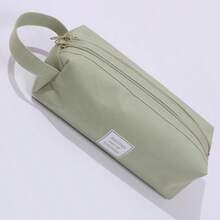 1 pièce Trousse à crayons en tissu Oxford de couleur unie avec double fermeture éclair, grande capacité, créative, simple, portable, logo personnalisé, trousse à crayons de papeterie pour garçons, filles, étudiants, école, rentrée scolaire, esthétique Ins - 1 pièce - Voir 9