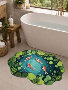 DAJIANG 1pc Lotus & Koi Fish Modern Carpet, Kitchen Rug, Hallway Rug, Bathroom Rug, Indoor/Outdoor Bedroom Hallway Living Room Bedside Floor Mat, Machine Washable Easy Clean Non-Slip Backing, Bathroom Autumn Decor Holiday Rug - Multicolor - View 6