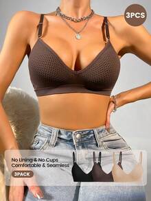 3pcs/Set Multicolor Seamless Single Layer Comfortable Women's Bra With Back Hook, No Padding, Wireless, Adjustable Shoulder Straps, Seamless Lingerie And Sports Bra - Multicolor - View 5