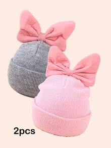1/2PCS Girls Toddler Baby Knitted Big Bow Decor Cute Children Autumn Winter Warm Knitted Knitted Hat - Bow - View 3