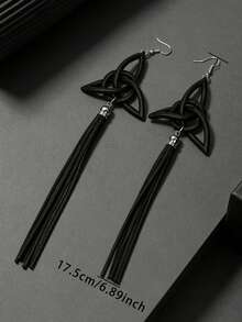 MARLIWOO 1 Pair Gothic Subculture Vintage Pendant Long Tassel Earrings, Black Exaggerated Emo Party Ear Dangles - Black - View 5