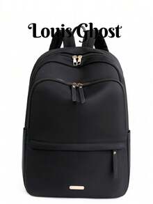 Large Capacity Versatile Solid Color Backpack, School Backpack - Black - View 1