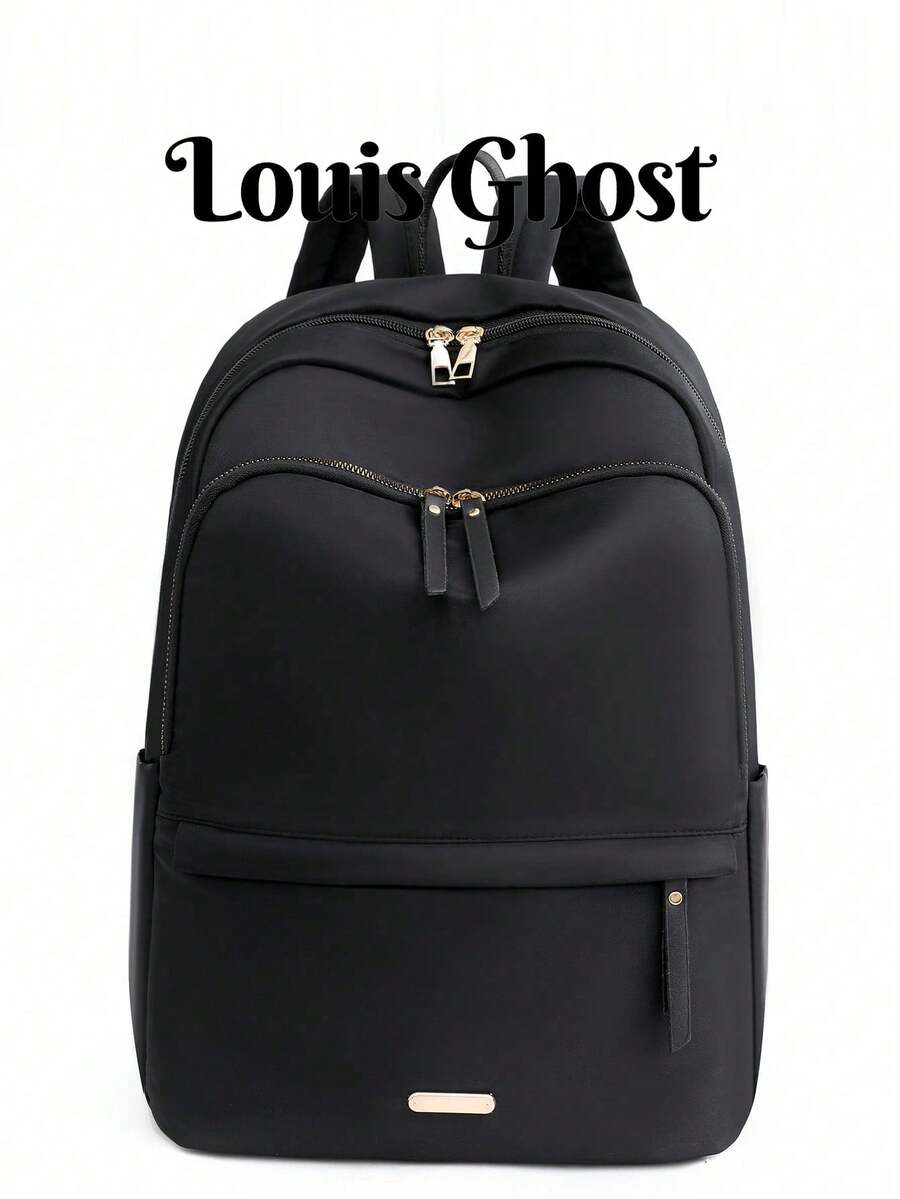Large Capacity Versatile Solid Color Backpack, School Backpack - Black - View 1