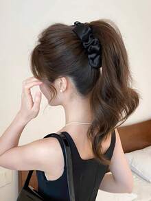 1pc Minimalist Premium Solid Color Satin Pleated Banana Hair Clip, Autumn/Winter Back Of Head Ponytail Vertical Clip Elegant Hair Accessory - Multicolor - View 3