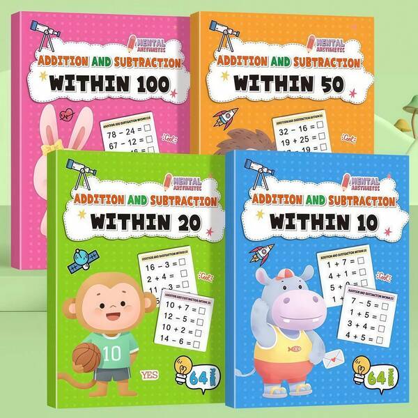 Suma y Resta Dentro de 10 y 100, Rectas Numéricas, Acertijos de Palabras, Descomposición y Combinación, Tarjetas de Aritmética Mental, Diseños Verticales y Horizontales, Entrenamiento Aritmético Diario, Estudiantes, Escuelas, Regalo de Vacaciones, Suministros de Aprendizaje