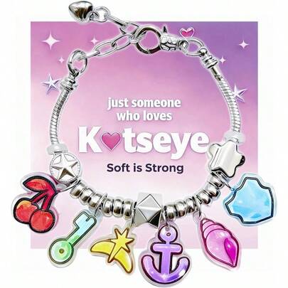 Pulseras inspiradas en la mercancía de KATSEYE para fans, Escudo Guardián, Llave Ilimitada, Tiara Estelar, Cereza Dual, Ancla de Sueños, Concha Calmante con K rosa