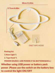 1 đèn neon hình hành tinh, đèn LED biển hiệu dùng nguồn USB hoặc pin, trang trí tường, phù hợp cho phòng ngủ, phòng khách, phòng game, quán bar, trang trí đám cưới, phụ kiện tiệc sinh nhật, quà tặng cho bạn bè - Vỏ trắng-Hành tinh - Xem 10