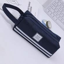 1 pièce Trousse à crayons en tissu Oxford de couleur unie avec double fermeture éclair, grande capacité, créative, simple, portable, logo personnalisé, trousse à crayons de papeterie pour garçons, filles, étudiants, école, rentrée scolaire, esthétique Ins - 1 pièce - Voir 13