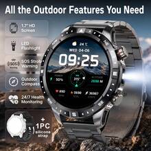 JIAYAOO Men's Smart Watch With LED Flashlight, Compass, Altimeter, Outdoor Fitness Tracking Watch, Supports Route Tracking, 1.7-Inch Large Screen, Wireless Calling, 1000mAh Battery, 100+ Sports Modes, IPX8 Waterproof, Suitable For Running, Hiking, Cycling - View 2