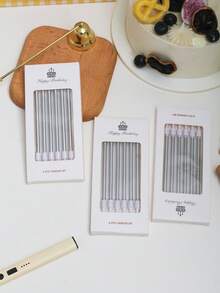 6pcs/set Wax Cake Candle, Textured Cake Decorating Candle For Birthday Party - Silver - View 2
