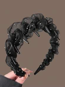 1pc/2pcs Rhinestone Mesh High Crown Headband For Women, Elegant Fashionable Anti-Slip Toothed Hair Hoop For Face Washing, Hair Clip Hair Accessory - Black - View 3
