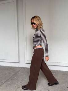 MORI Fall Winter Women Sweaters Casual Y2K Basic Brown Striped Cardigan Round Neck Cropped Button Up Knit Tops Daily Lounge Outfits - Brown and Grey - View 5