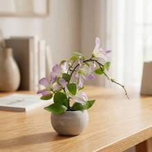 1pc Premium Artificial Clematis Bonsai, Faux Flower Decor, Suitable For Home Bedroom, Aromatherapy Tabletop Arrangement, Living Room Office, Coffee Table Desktop Decoration Display (With Pot) - Mauve Purple - View 5
