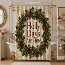 1pc/4pcs Christmas Vintage Holly Wreath Multi-Functional Bathroom Decor Shower Curtain Set, Free 12 Hooks, Premium Holiday Atmosphere, Bathroom Mat, U-Shaped Rug And Round Toilet Lid Cover, Suitable For All Christmas Scenes Decoration - Holly Wreath - View 10