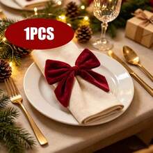 1 Set, Red, Green, Bow Christmas Napkin Rings, 12*12cm Seasonal Kitchen Table Decor, Christmas Home Decoration - Multicolor - View 9
