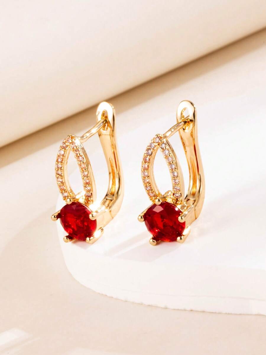 1 Pair Elegant High-End Hollow Teardrop Zirconia Ear Cuffs Hoop Earrings For Women, Multi-Color Versatile For Party, Banquet, Date - Earrings - View 1