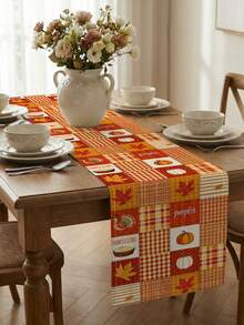 1 Pc Thanksgiving Patchwork Turkey Pumpkin Maple Leaf Fall Table Runner Washable Suitable For Outdoor Indoor Party Kitchen Home Dining Table Center Can Be Used For Living Room Rectangular Dining Table Restaurant Decoration - Orange - View 8