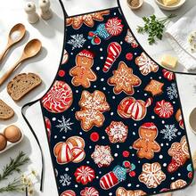 1pc Christmas Gingerbread Man & Candy Print Apron, Featuring Gingerbread Man With Red Hat, Frosting Stars, Red & White Candy, Snowflake Pattern, Durable Cooking Apron Suitable For Bakers, Cake Decorators, Baking Enthusiasts, Party Planners, Nail Artists - Gift For Home & Professional Chefs - Multicolor - View 3