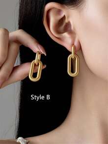 2pcs Geometric Double-Circle Earrings, Versatile For Daily Wear, Dates, Parties - Gift For Women - Yellow Gold - View 13