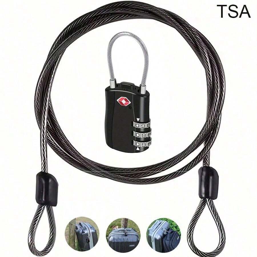 1 bộ khóa cáp thép mềm 1,5m kèm khóa số TSA, khóa chống trộm cho hành lý, xe scooter, mũ bảo hiểm, bạt phủ ô tô và kính chắn gió, khóa du lịch nước ngoài cho ba lô, tủ, vali du lịch - Nhiều màu - Xem 1