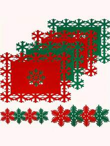 12/1pc Set Christmas Snowflake Felt Placemats - Non-Slip, Includes Snowflake Shaped Placemats And Coasters, Suitable For Christmas Theme Parties, Christmas Dinner Table Decor, Christmas Home Decor, Cafe Decor, Restaurant Holiday Decor - One Size Fits All - View 1