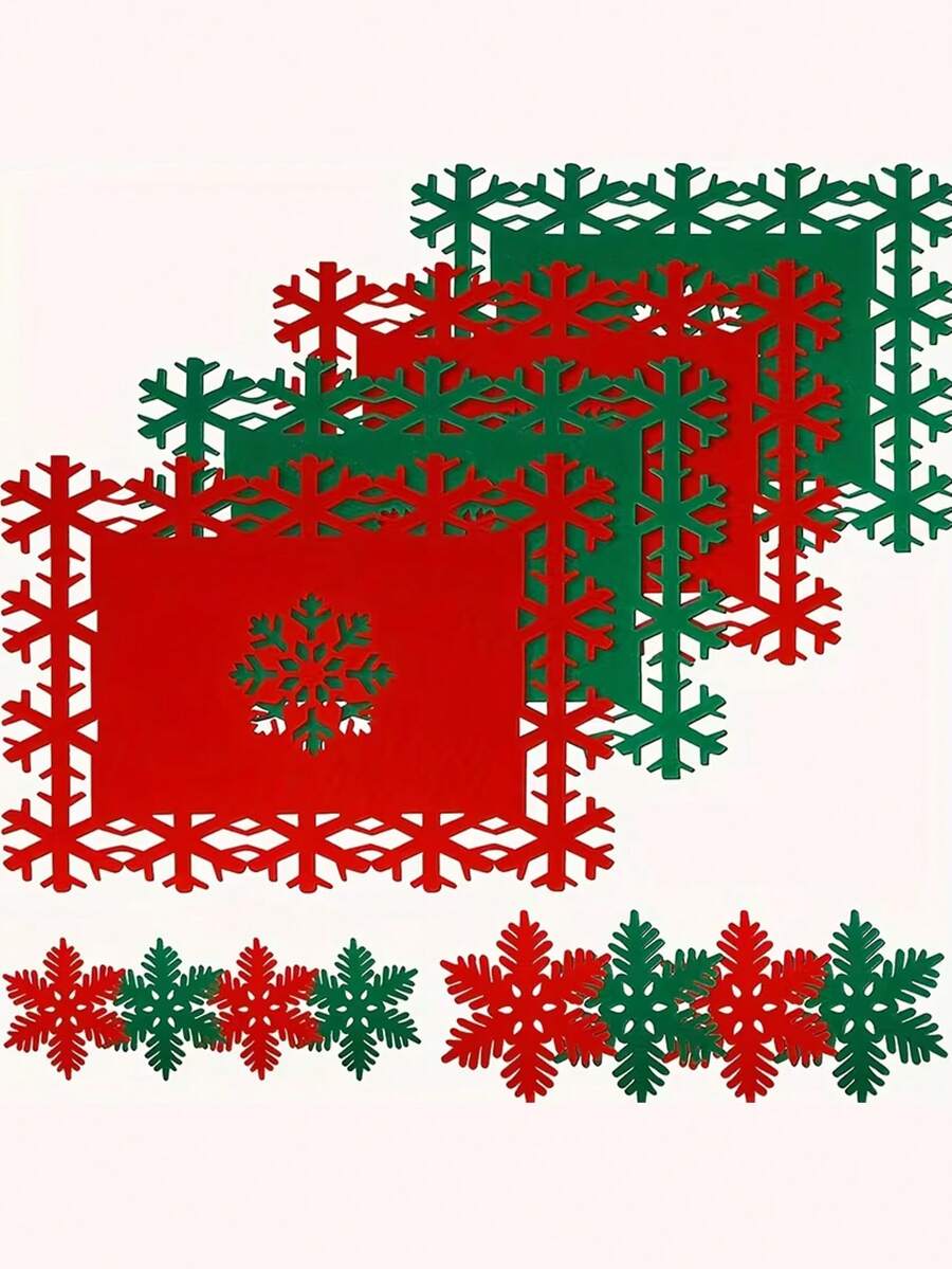 12/1pc Set Christmas Snowflake Felt Placemats - Non-Slip, Includes Snowflake Shaped Placemats And Coasters, Suitable For Christmas Theme Parties, Christmas Dinner Table Decor, Christmas Home Decor, Cafe Decor, Restaurant Holiday Decor - One Size Fits All - View 1