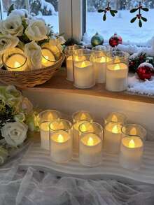 6/12/24pcs Flickering Flameless Candles With Timer And Remote Control, Battery Operated LED Wishing Candles, Smokeless And Odorless, Suitable For Christmas, Halloween, Valentine's Day, Proposal, Wedding, Party, Gift - Transparent-warm Light - View 6