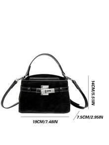 Matte Textured Fabric Handbag With Exquisite Metal Hardware Details, Clean And Relaxed Minimalist Sophisticated Style, Suitable For Commuting, Shopping, Dating, Gathering And Outing, High-End Intellectual Niche Design Horizontal Tote Bag - Black - View 2